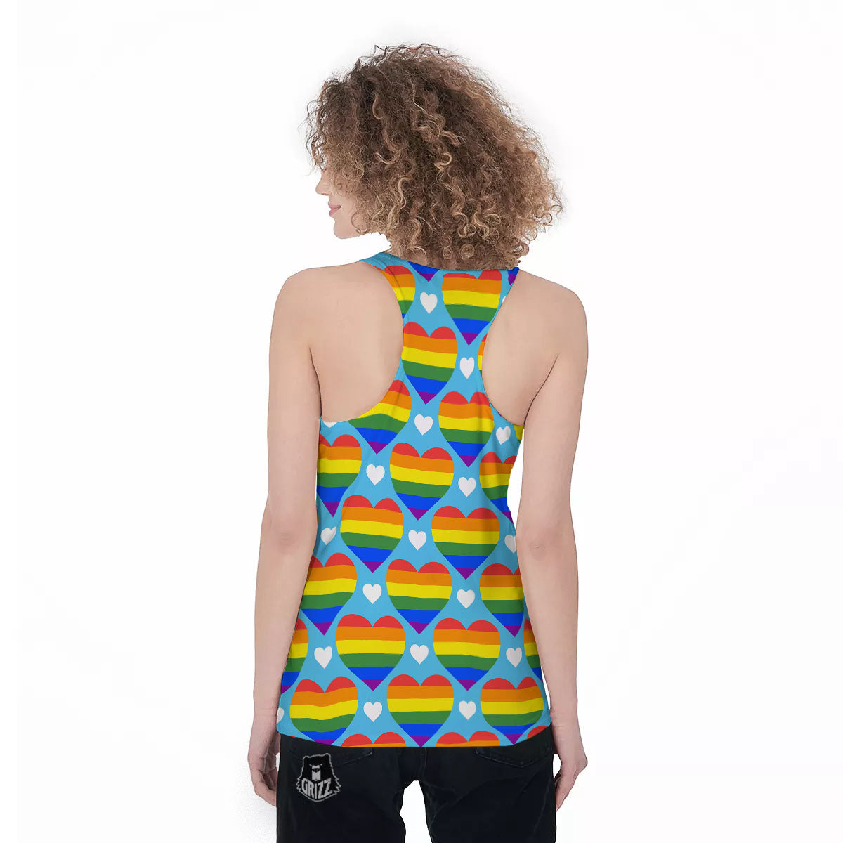 Pride Heart Rainbow LGBT Print Pattern Women's Racerback Tank Top-grizzshop