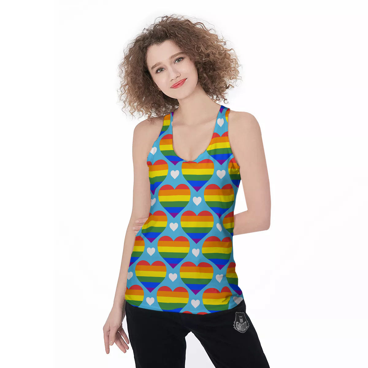 Pride Heart Rainbow LGBT Print Pattern Women's Racerback Tank Top-grizzshop