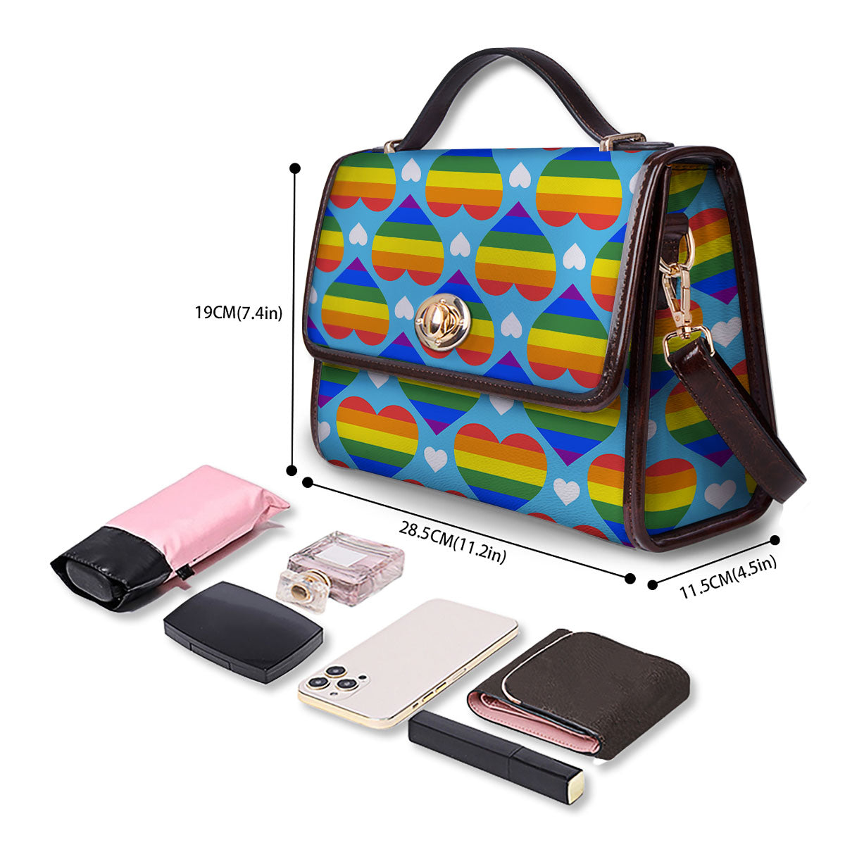 Pride Heart Rainbow LGBT Print Pattern Women's Satchel Bag-grizzshop
