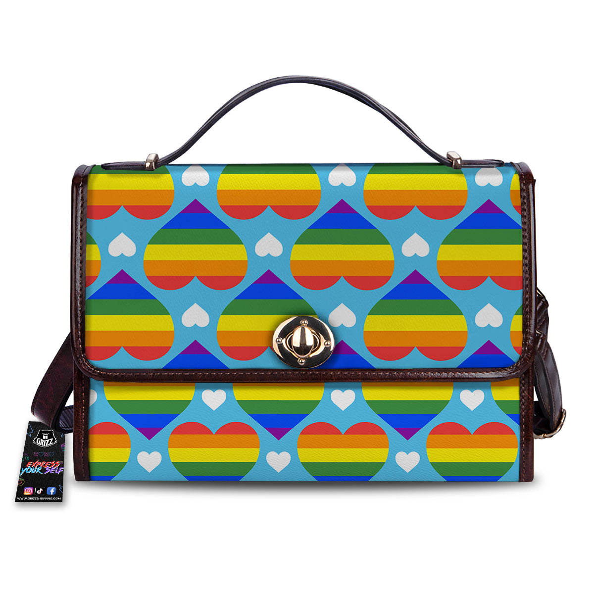Pride Heart Rainbow LGBT Print Pattern Women's Satchel Bag-grizzshop