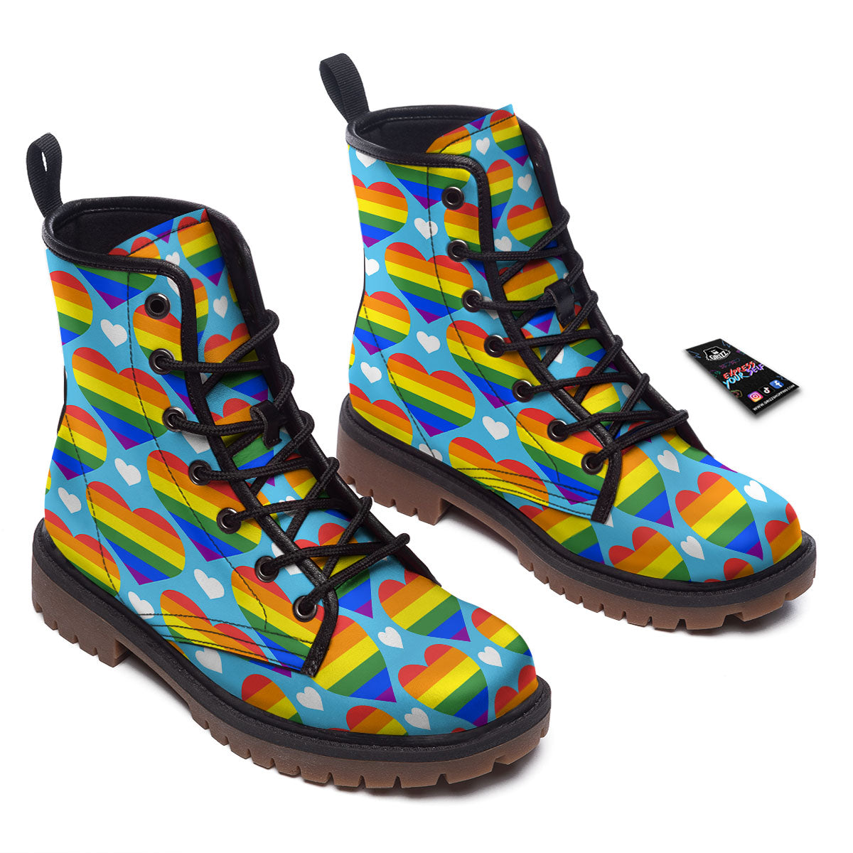 Pride Heart Rainbow LGBT Print Pattern Work Boots-grizzshop