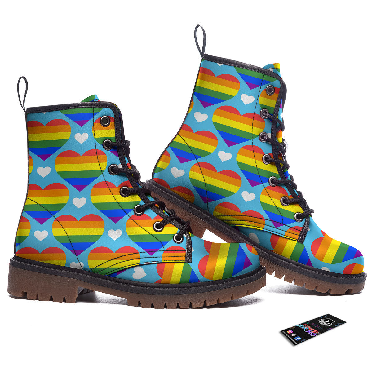 Pride Heart Rainbow LGBT Print Pattern Work Boots-grizzshop