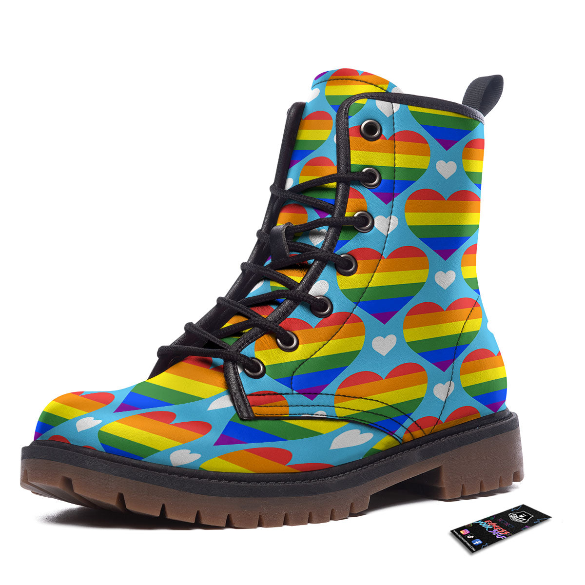 Pride Heart Rainbow LGBT Print Pattern Work Boots-grizzshop