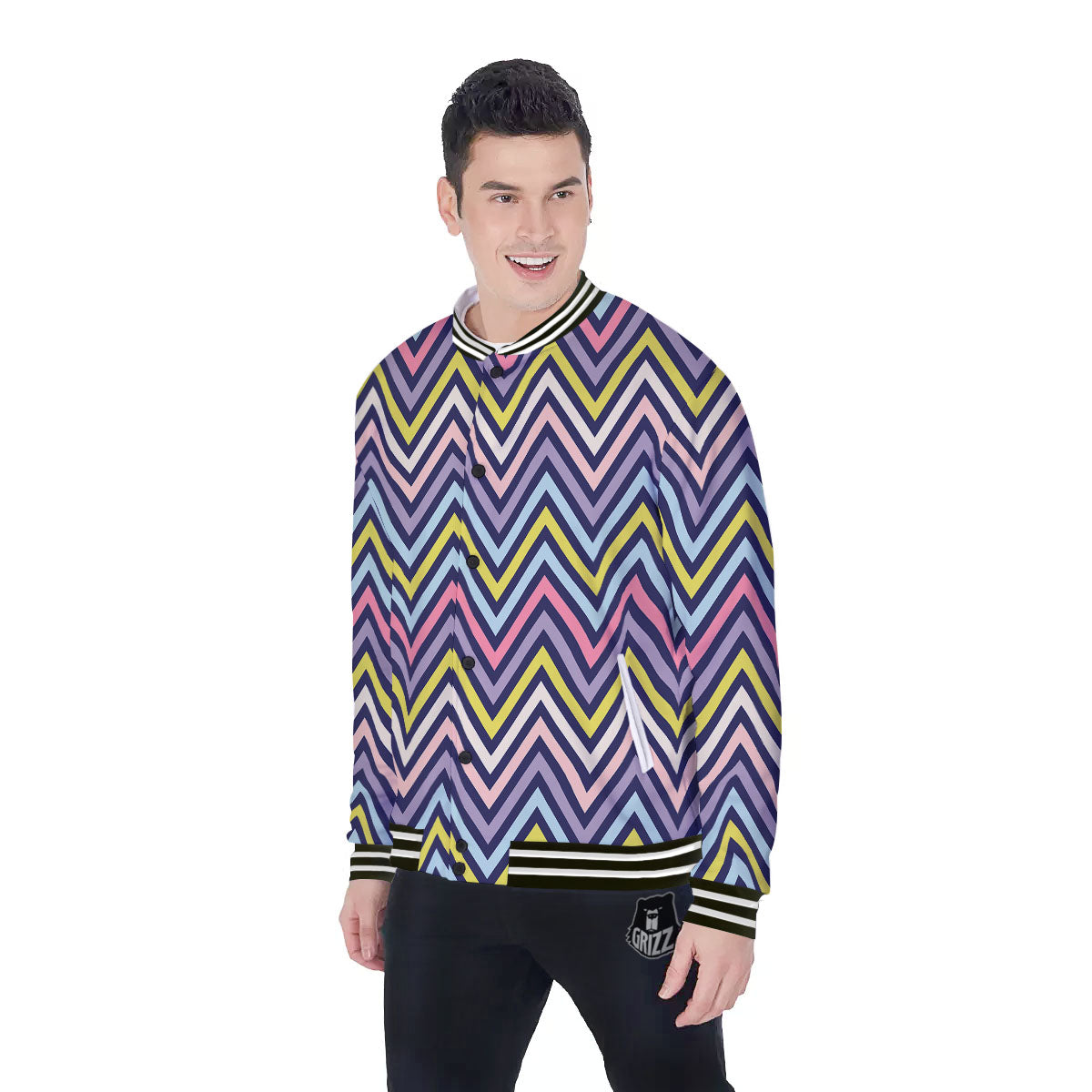 Pride Zigzag Rainbow Gay Print Pattern Baseball Jacket-grizzshop