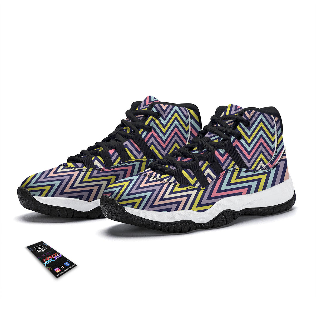 Pride Zigzag Rainbow Gay Print Pattern Black Bball Shoes-grizzshop