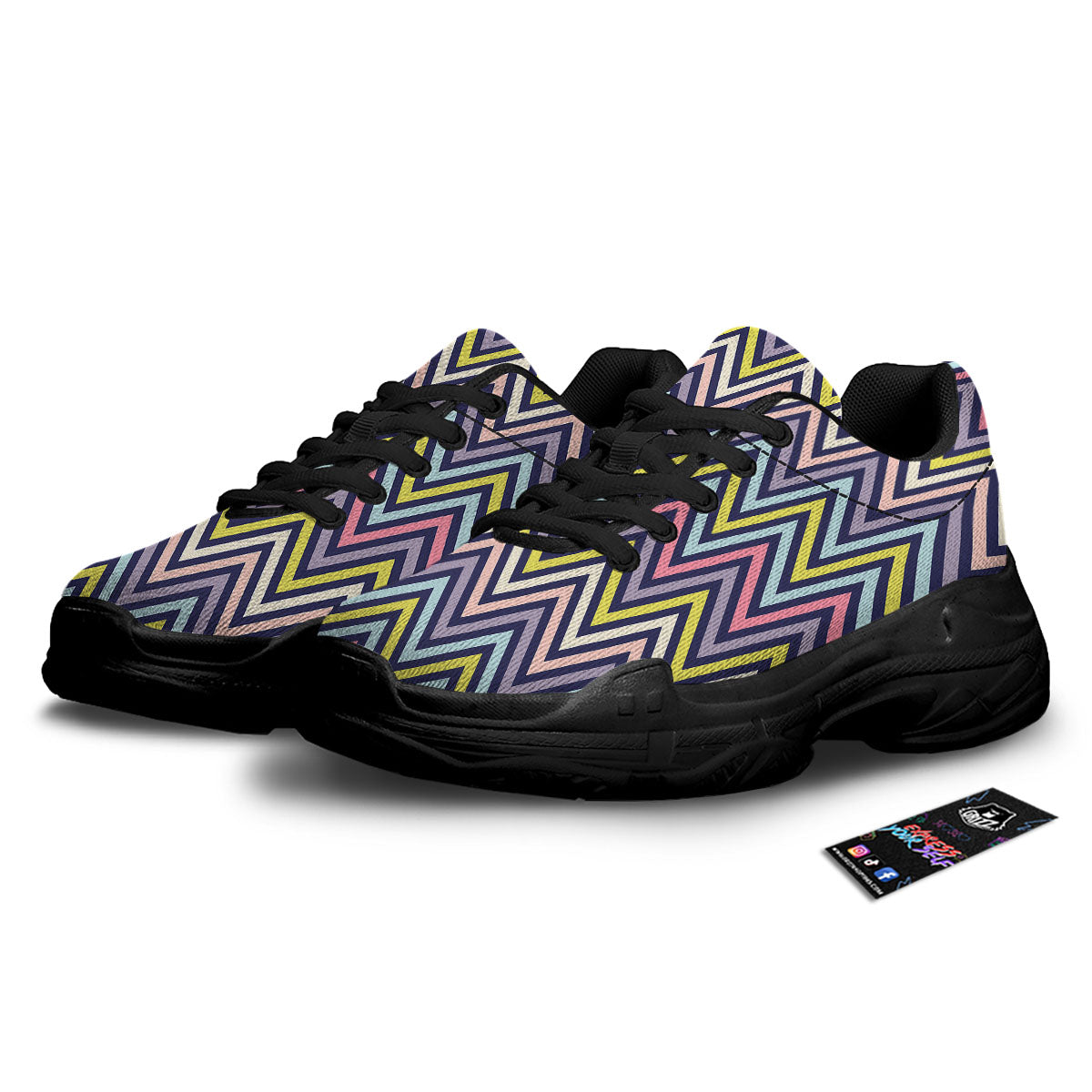 Pride Zigzag Rainbow Gay Print Pattern Black Chunky Shoes-grizzshop