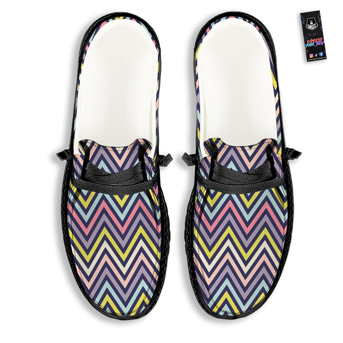 Pride Zigzag Rainbow Gay Print Pattern Black Loafers-grizzshop