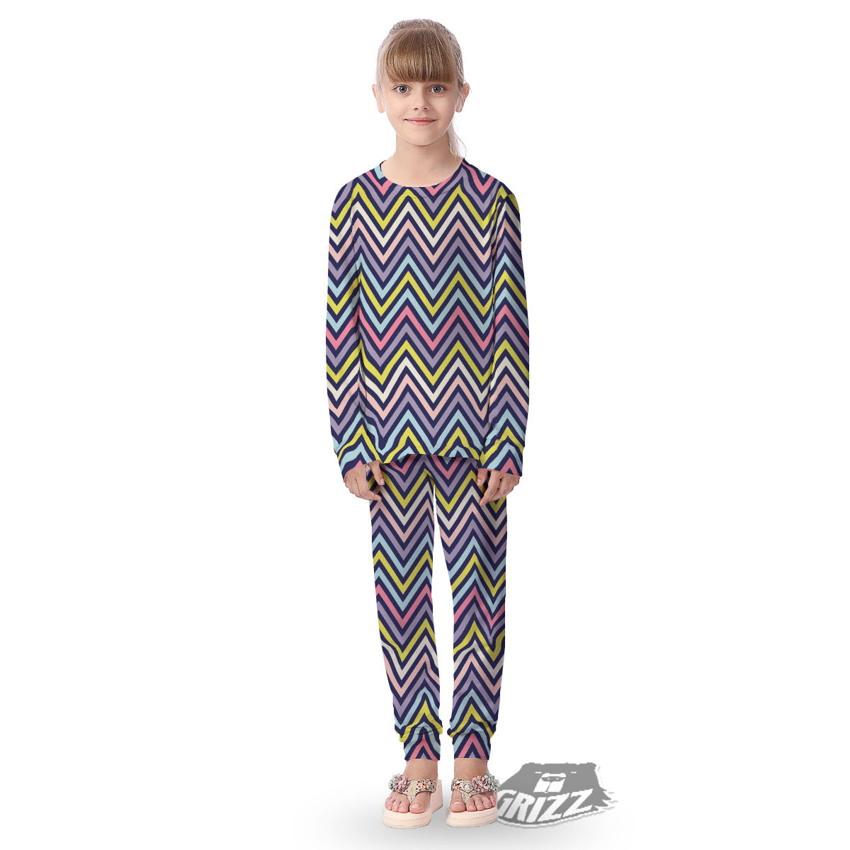 Pride Zigzag Rainbow Gay Print Pattern Kid's Pajamas-grizzshop