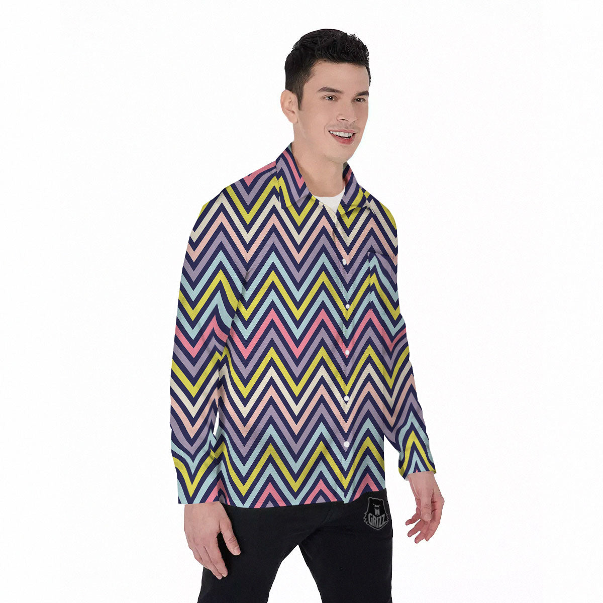 Pride Zigzag Rainbow Gay Print Pattern Men's Long Sleeve Shirts-grizzshop