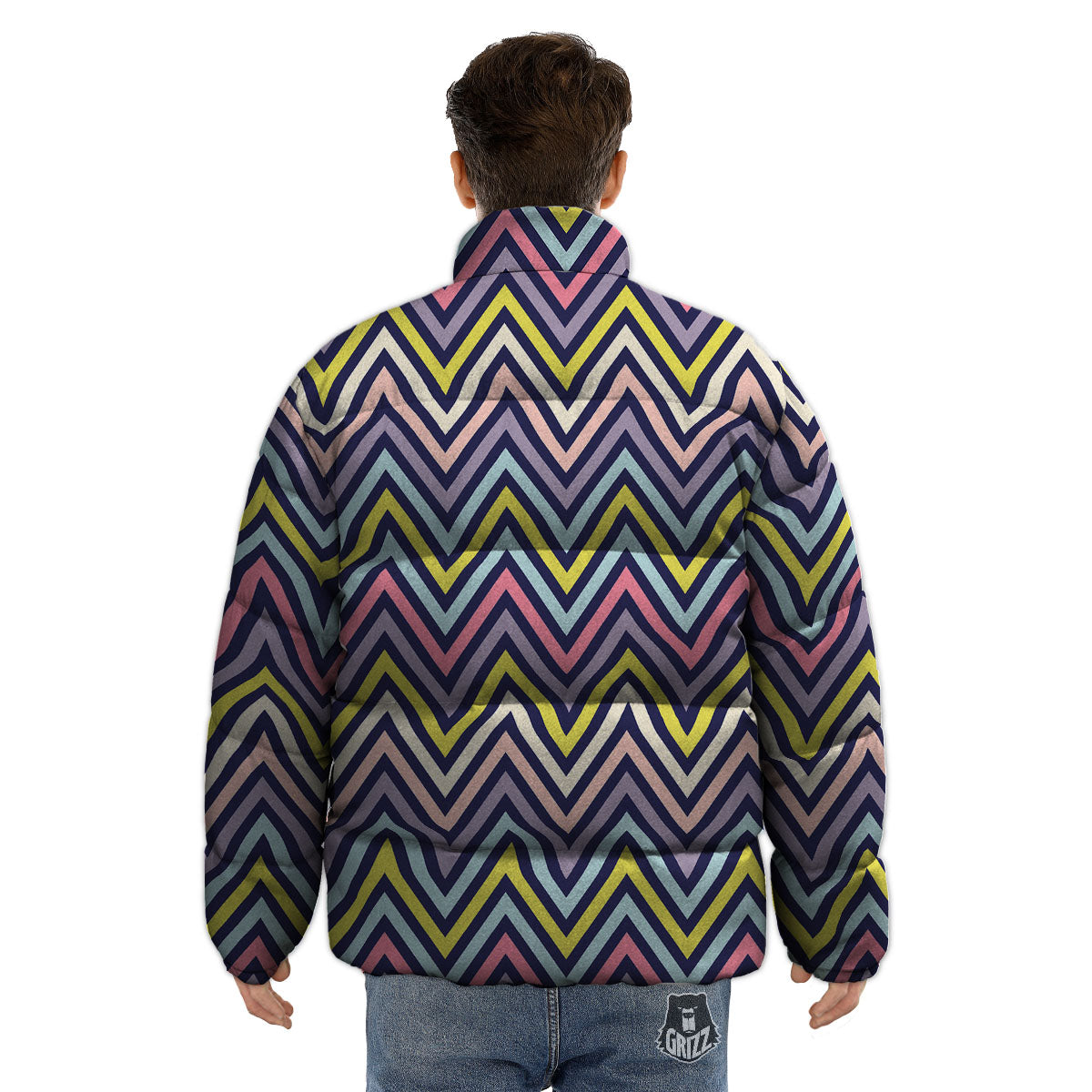 Pride Zigzag Rainbow Gay Print Pattern Puffer Jacket-grizzshop