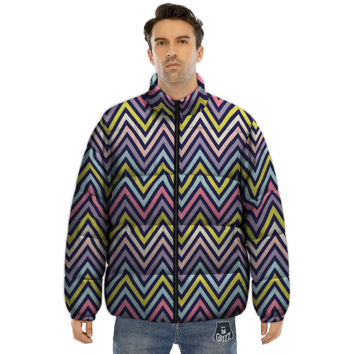 Pride Zigzag Rainbow Gay Print Pattern Puffer Jacket-grizzshop