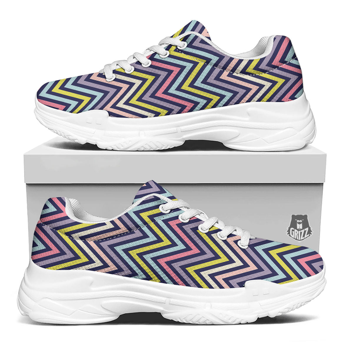 Pride Zigzag Rainbow Gay Print Pattern White Chunky Shoes-grizzshop