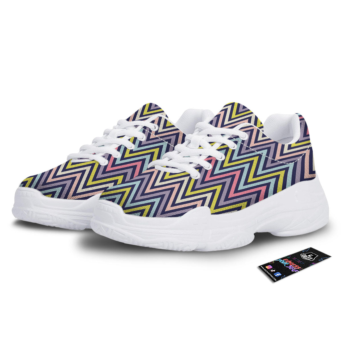 Pride Zigzag Rainbow Gay Print Pattern White Chunky Shoes-grizzshop