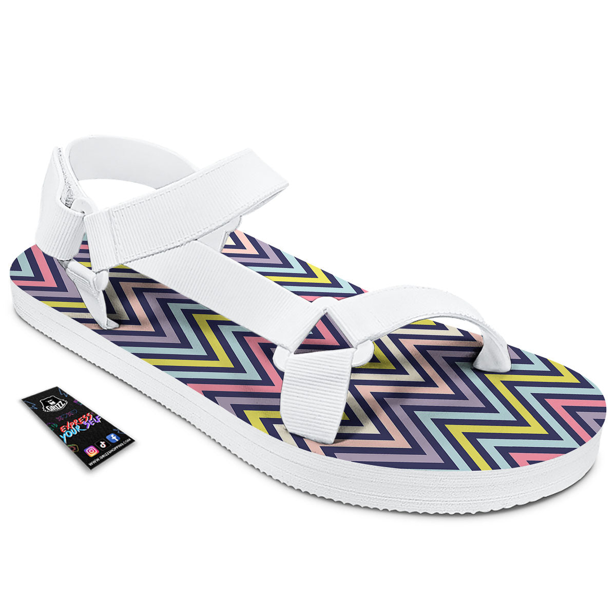 Pride Zigzag Rainbow Gay Print Pattern White Open Toe Sandals-grizzshop