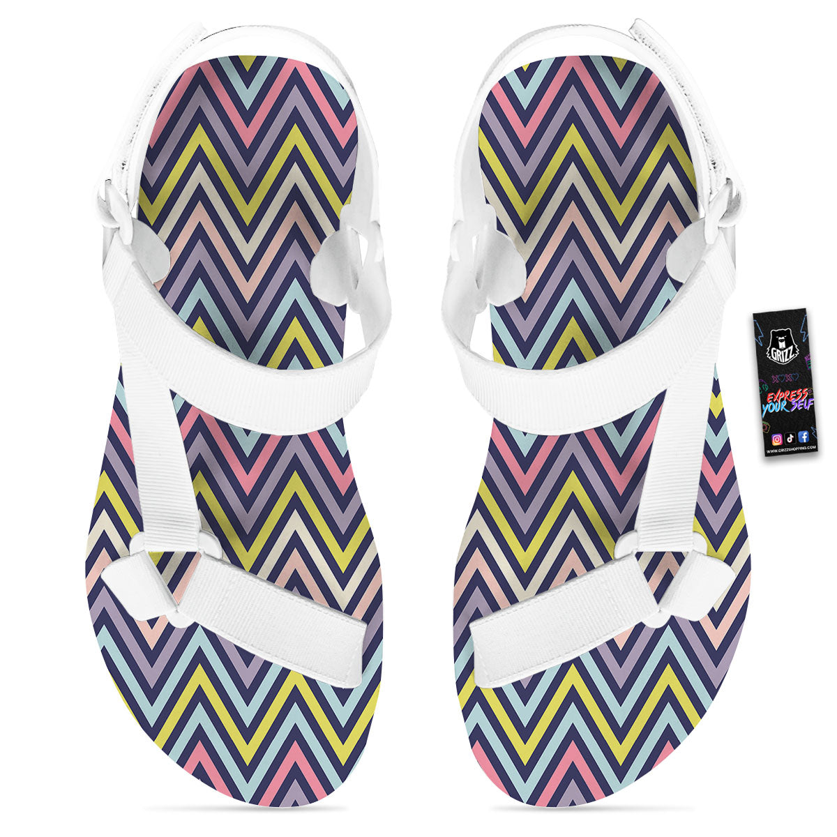 Pride Zigzag Rainbow Gay Print Pattern White Open Toe Sandals-grizzshop