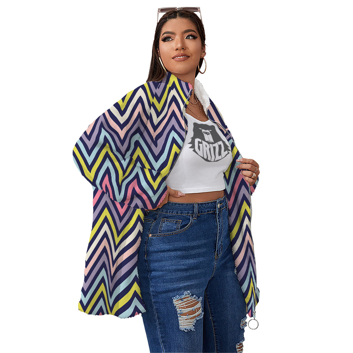 Pride Zigzag Rainbow Gay Print Pattern Women's Sherpa Jacket-grizzshop