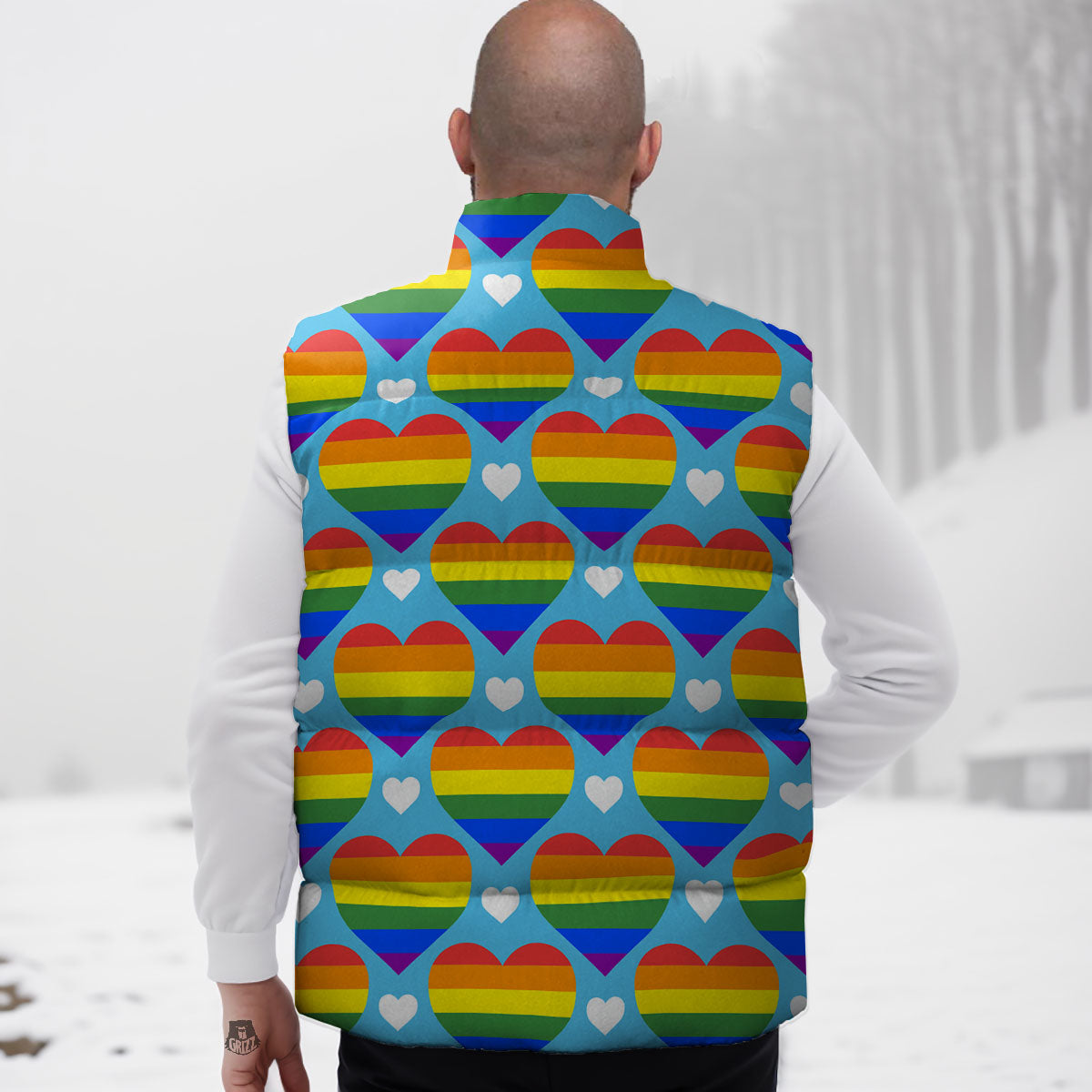 Pride Heart Rainbow LGBT Print Pattern Down Vest