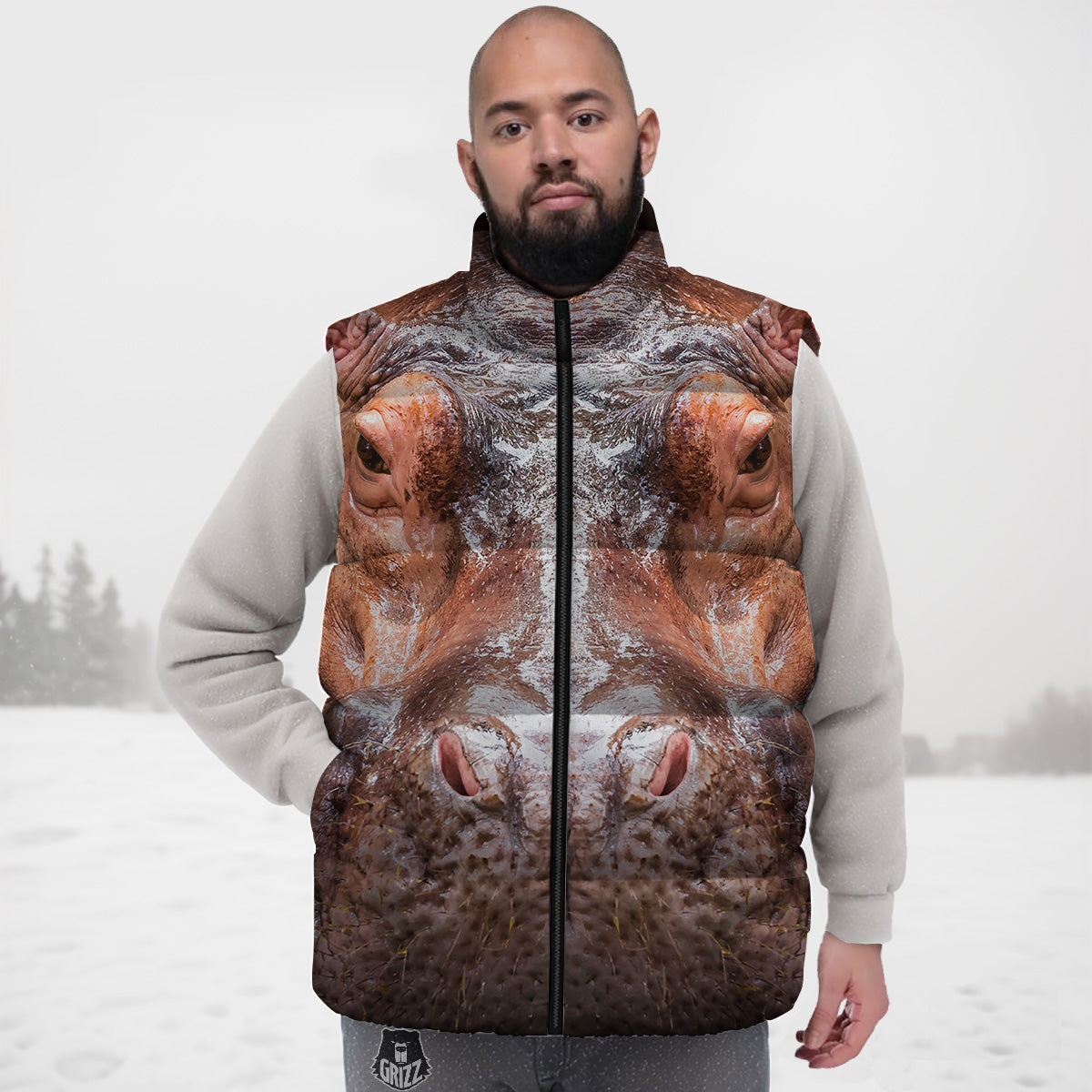 Prince Crown Frog Pattern Print Down Vest-grizzshop