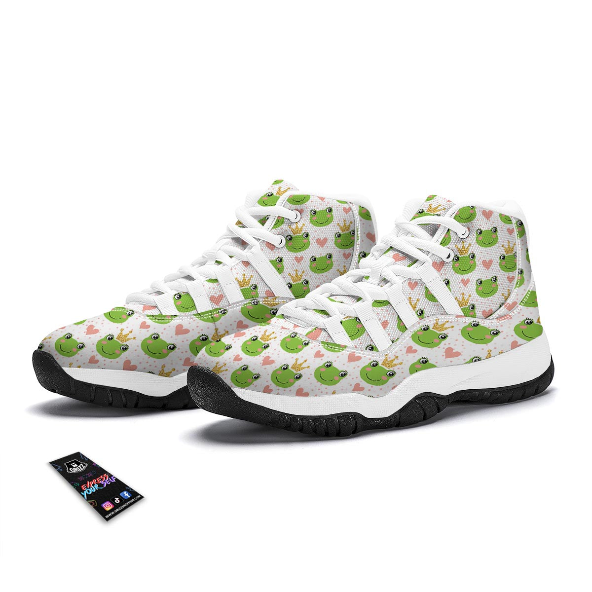Prince Crown Frog Pattern Print White Bball Shoes-grizzshop