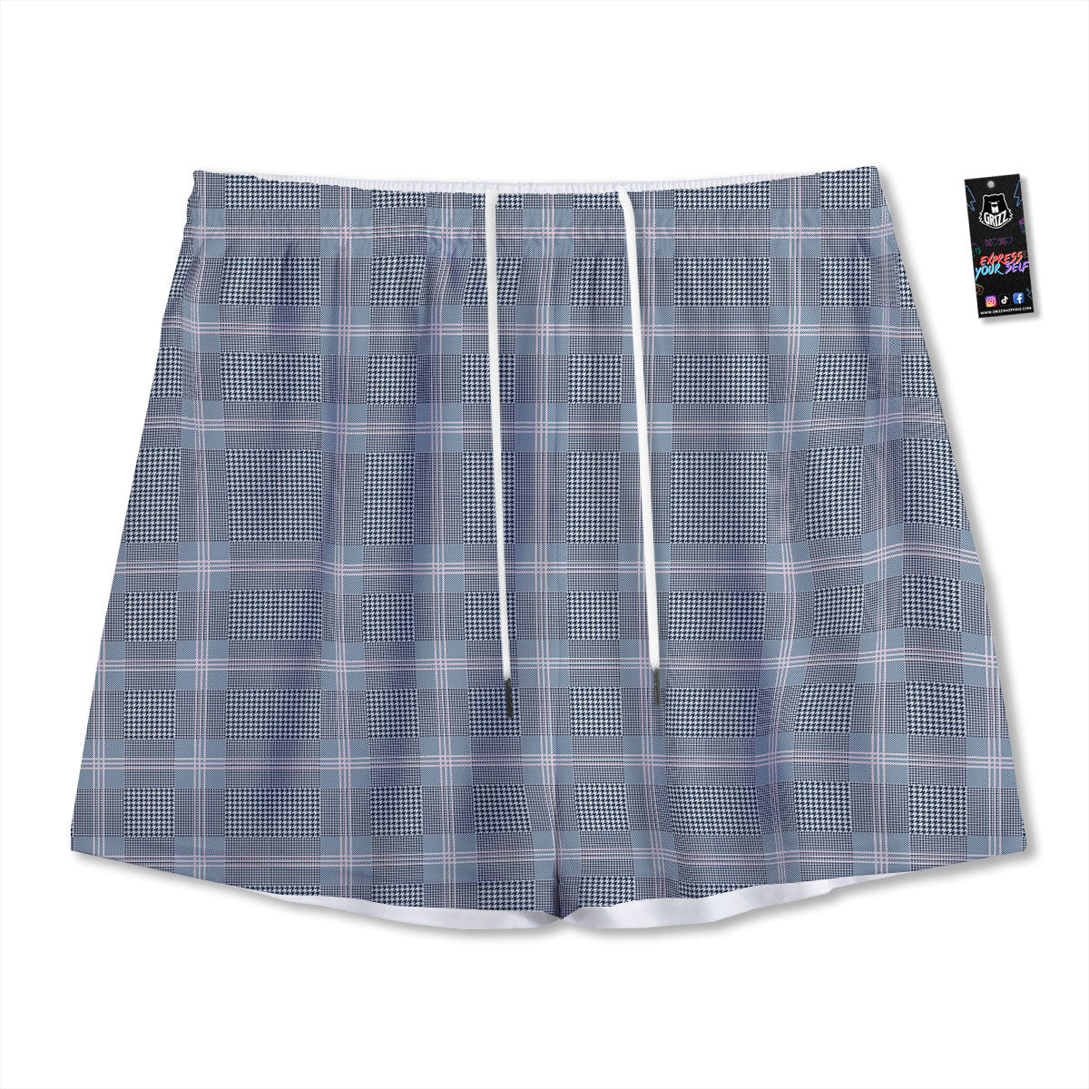 Prince of Wales Navy Blue Check Print Mesh Shorts