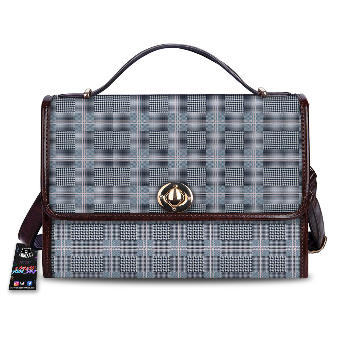 Prince of Wales Navy Blue Check Print Women's Satchel Bag