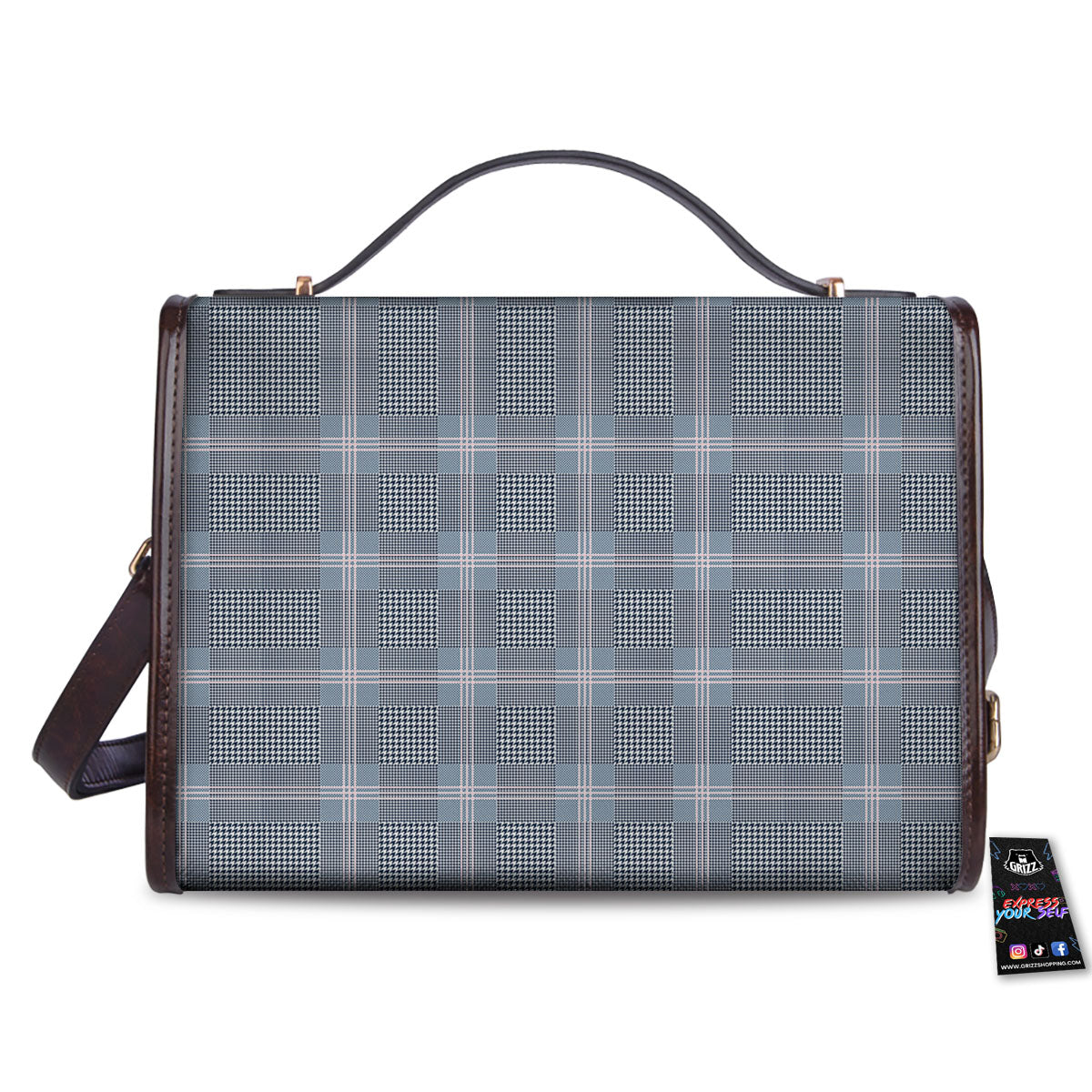 Prince of Wales Navy Blue Check Print Women's Satchel Bag
