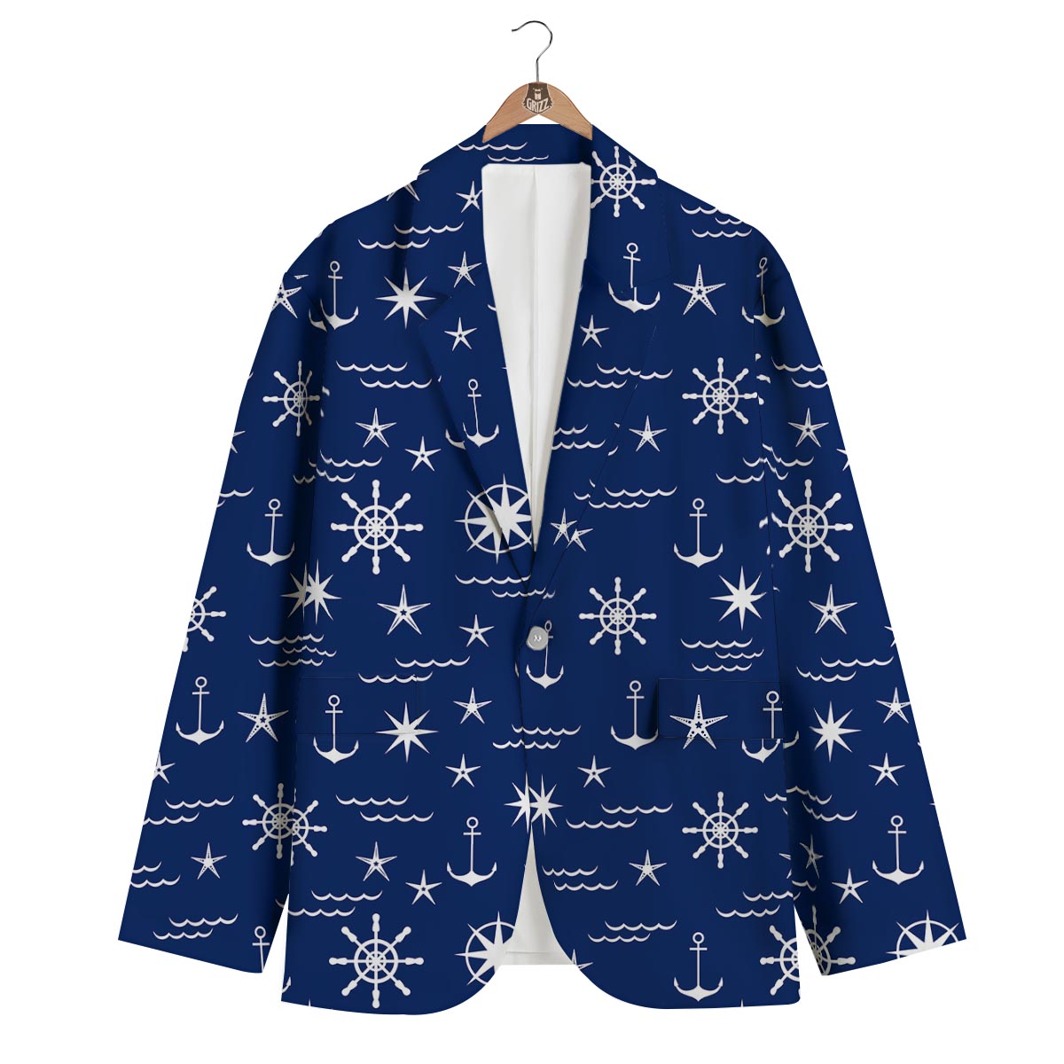 Print Pattern Anchor Nautical Men's Blazer-grizzshop