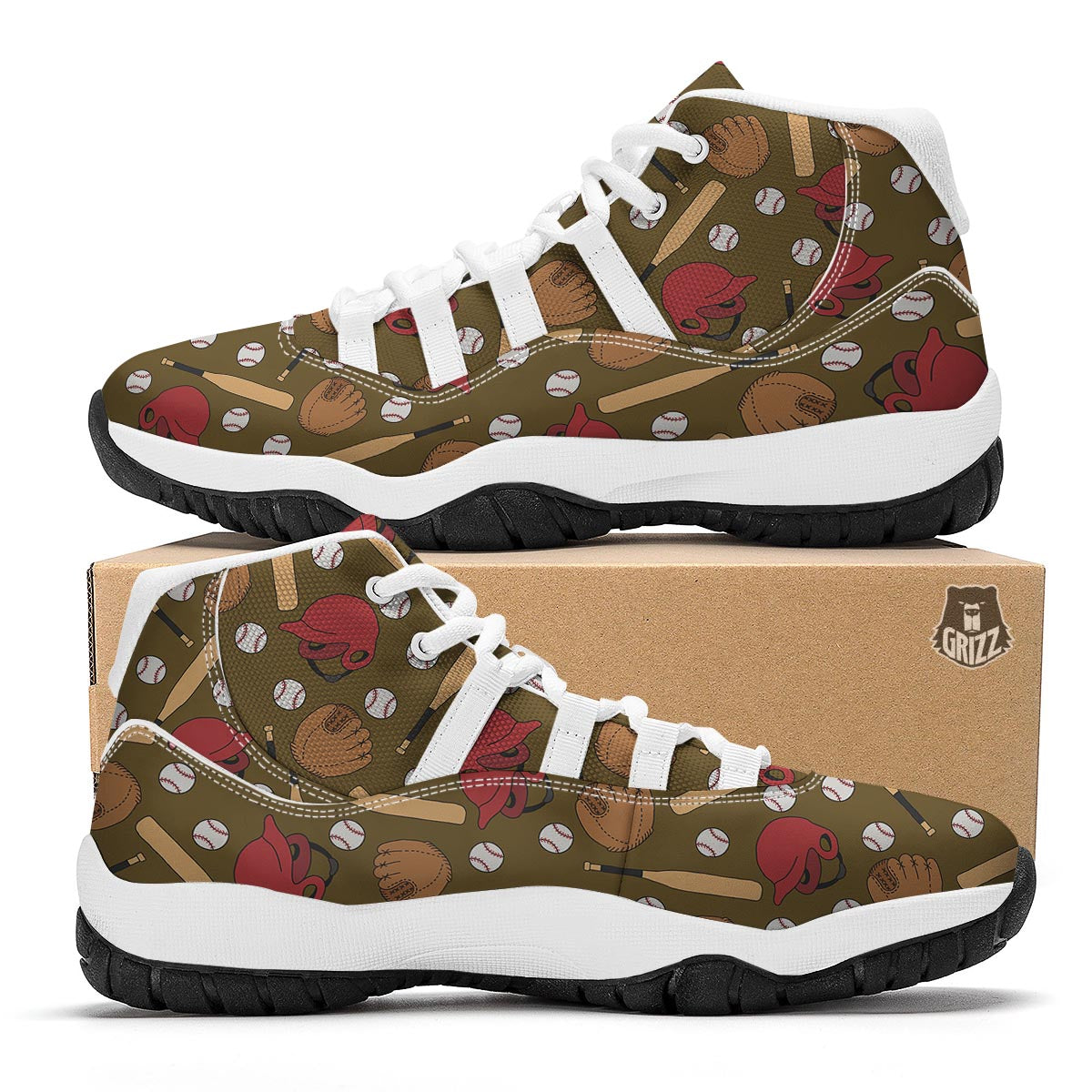 Print Pattern Baseball White Bball Shoes-grizzshop