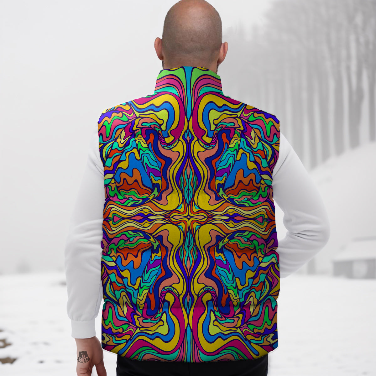 Print Pattern Bass Fishing Bait Down Vest