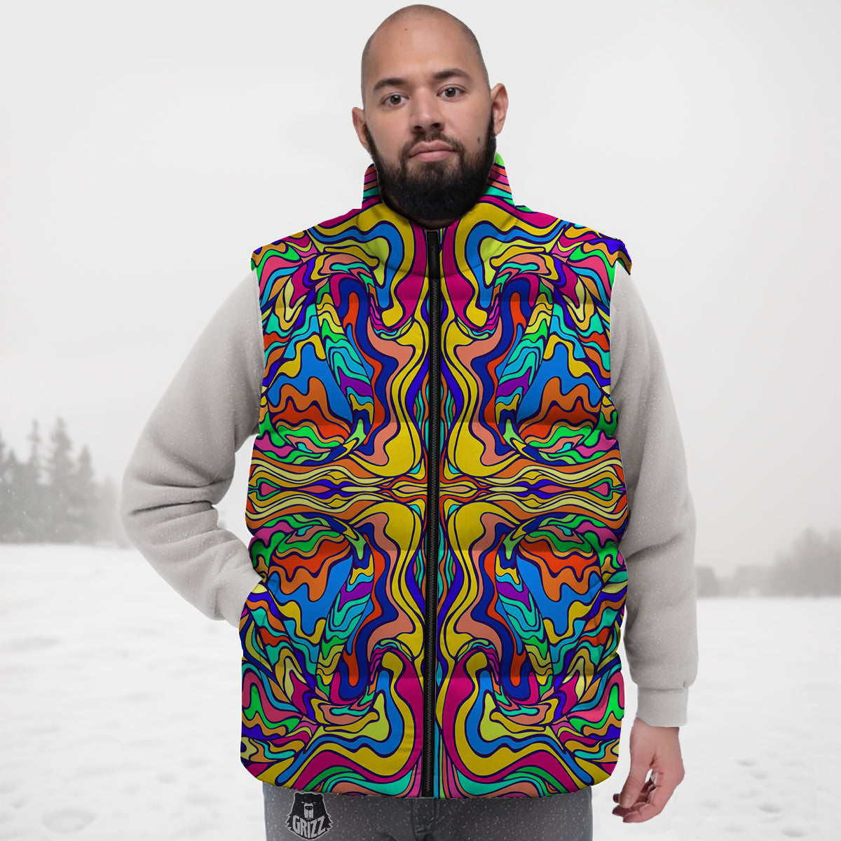 Print Pattern Bass Fishing Bait Down Vest