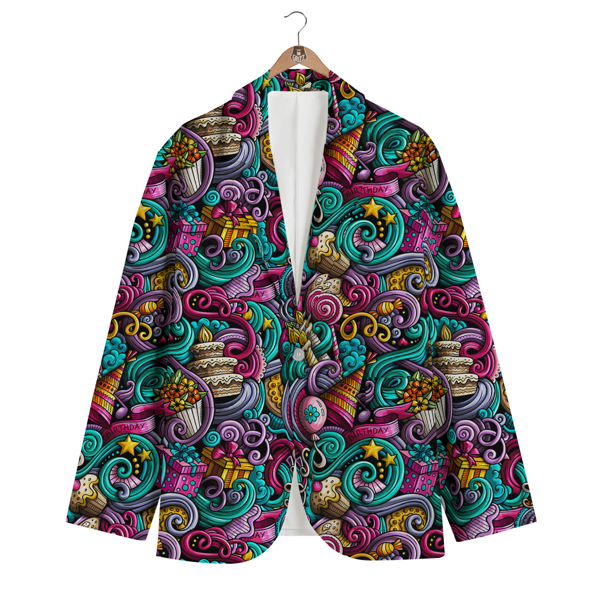 Print Pattern Birthday Men's Blazer-grizzshop
