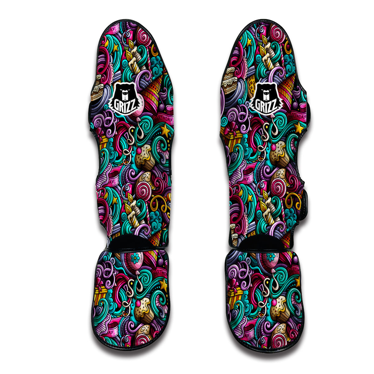 Print Pattern Birthday Muay Thai Shin Guards-grizzshop