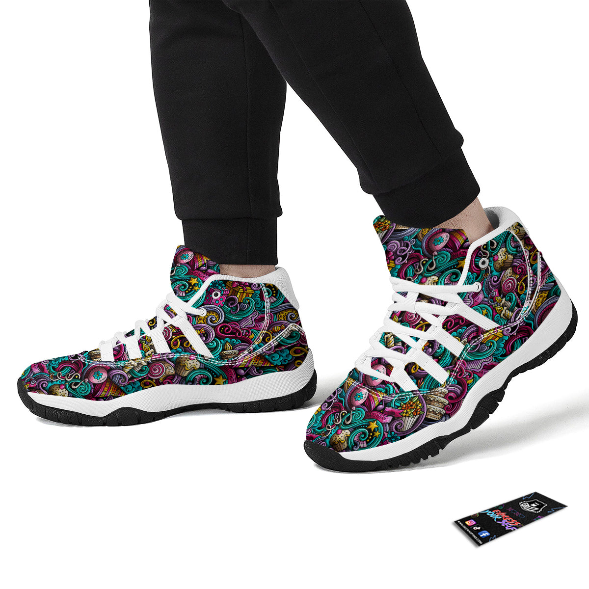 Print Pattern Birthday White Bball Shoes-grizzshop