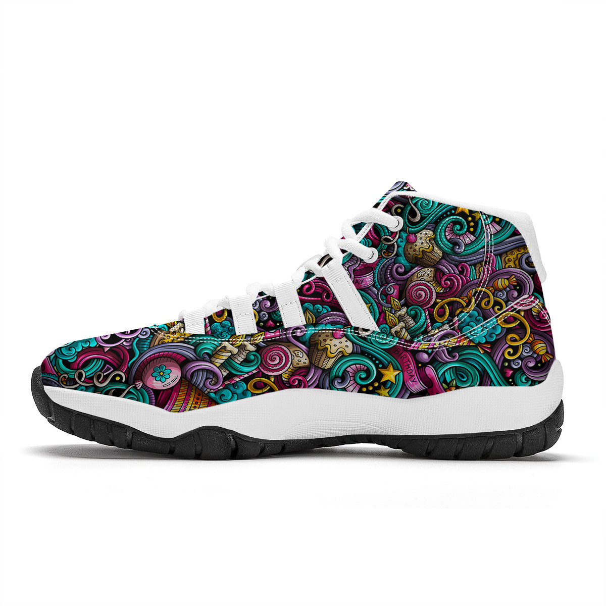 Print Pattern Birthday White Bball Shoes-grizzshop