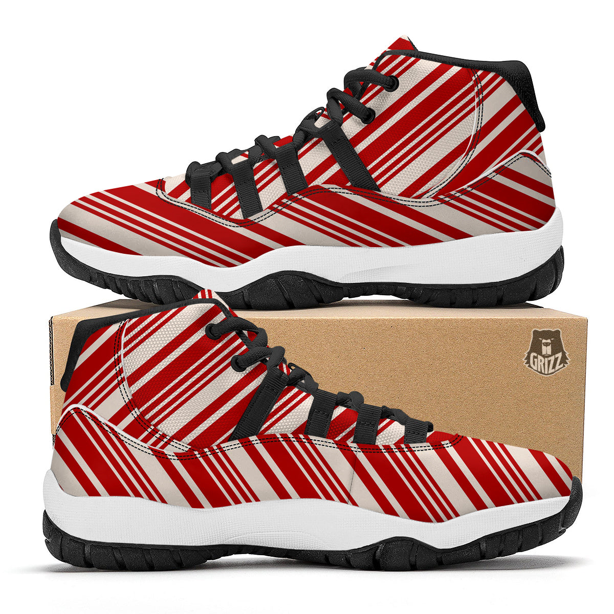 Print Pattern Cady Cane Black Bball Shoes-grizzshop