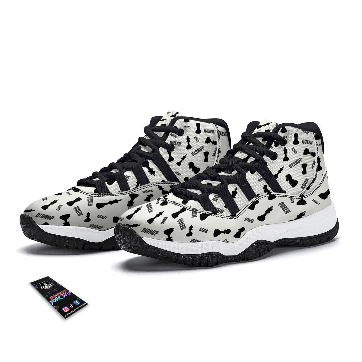 Print Pattern Chess Black Bball Shoes-grizzshop