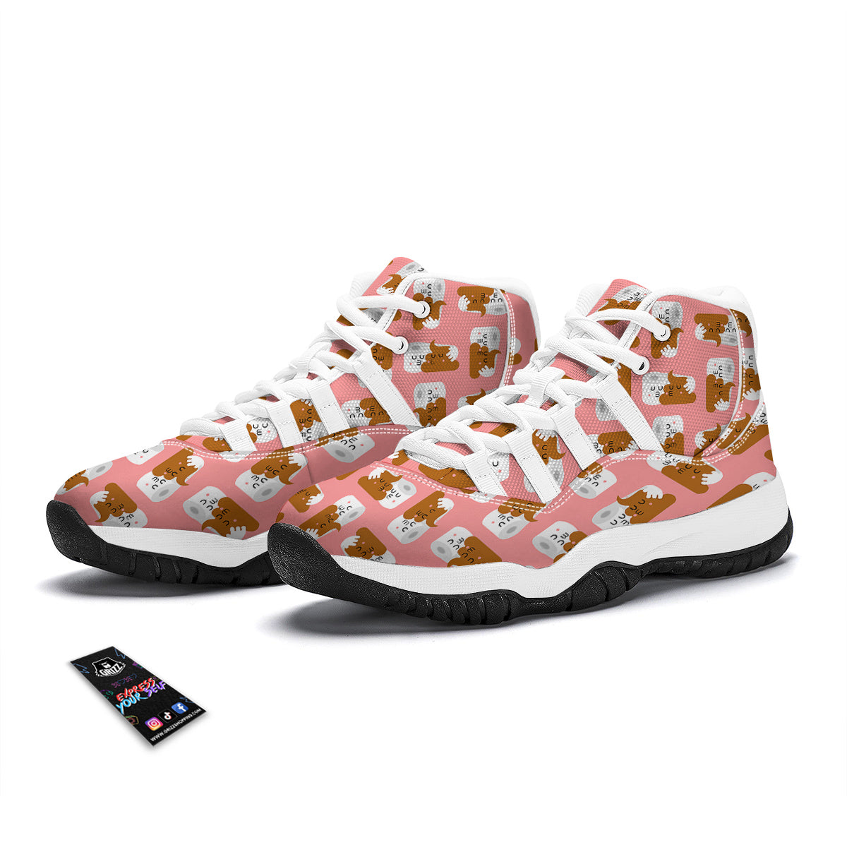 Print Pattern Emoji Poop White Bball Shoes-grizzshop
