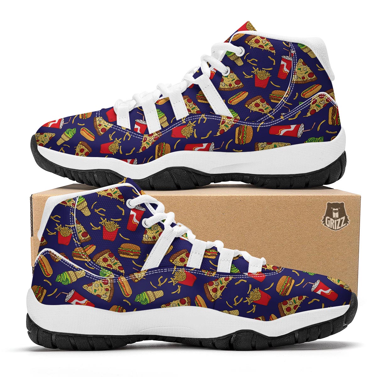 Print Pattern Fastfood White Bball Shoes-grizzshop