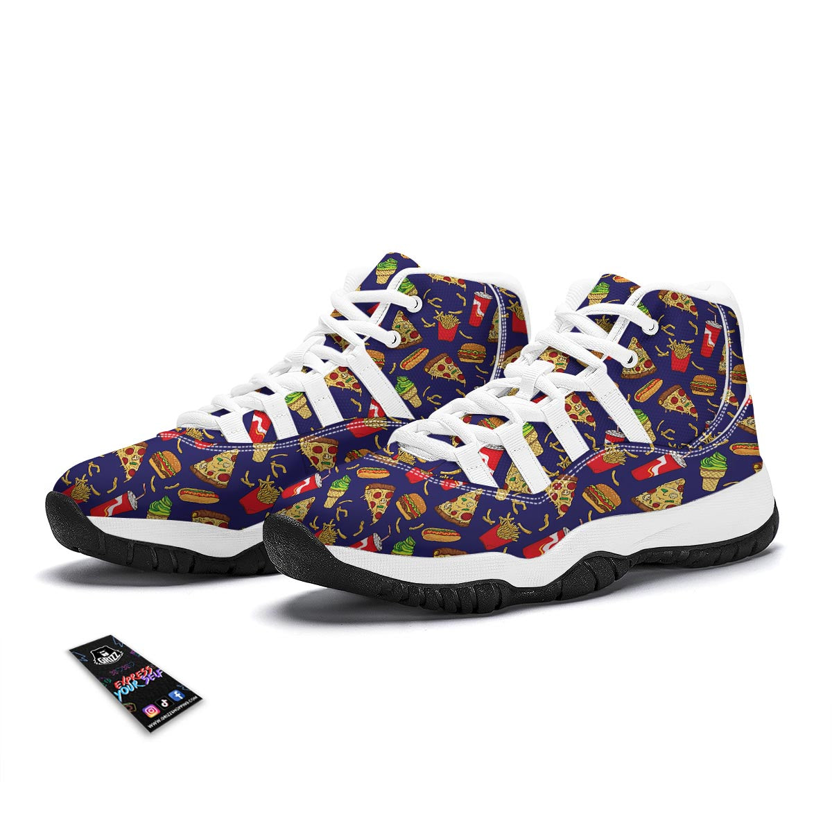 Print Pattern Fastfood White Bball Shoes-grizzshop