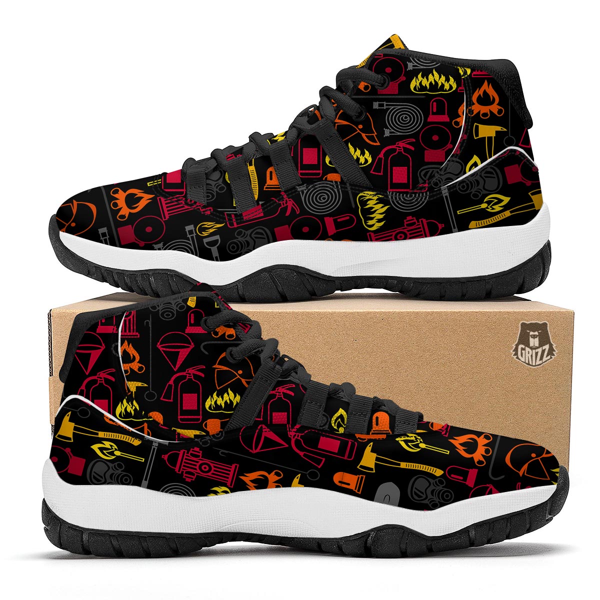 Print Pattern Firefighter Black Bball Shoes-grizzshop