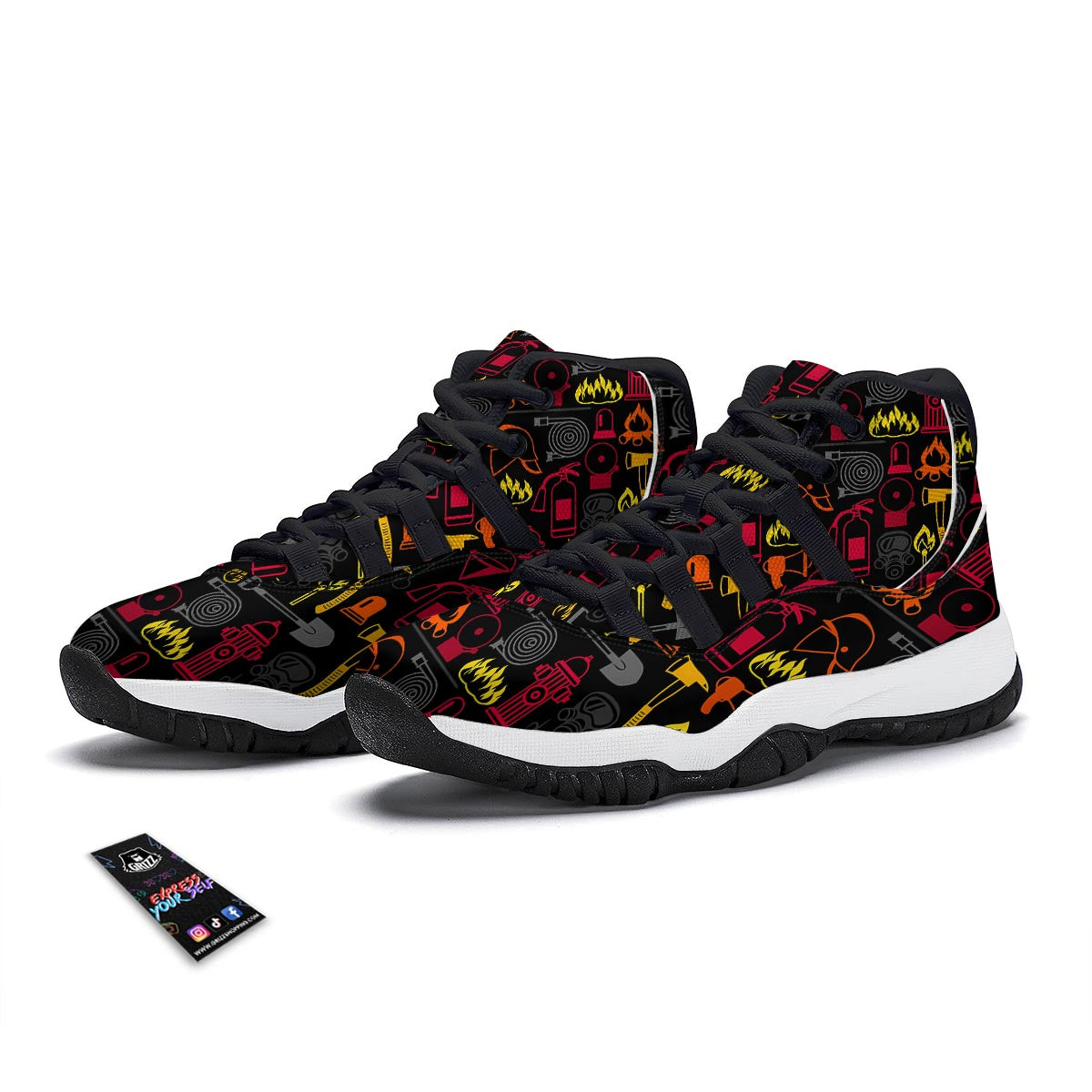 Print Pattern Firefighter Black Bball Shoes-grizzshop