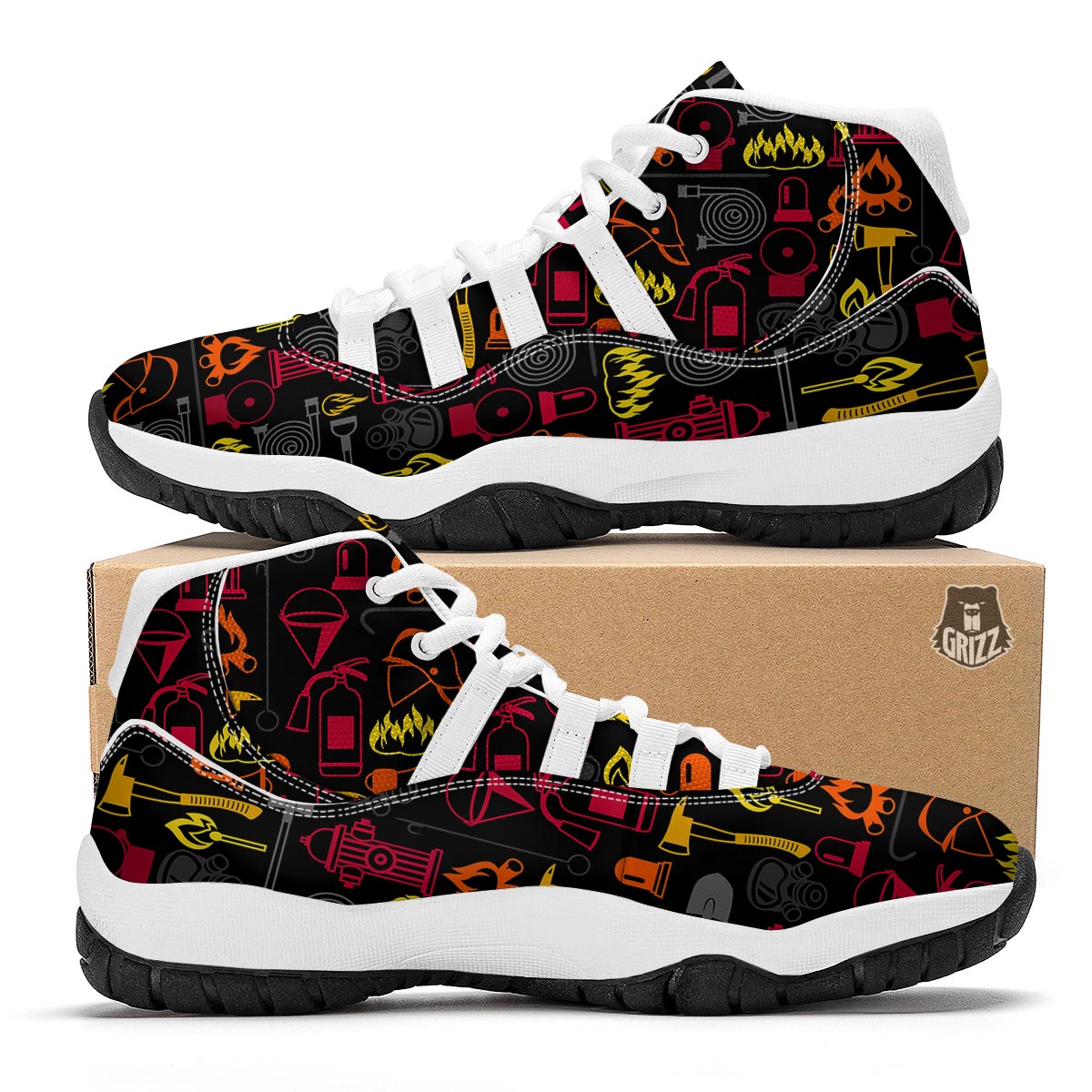 Print Pattern Firefighter White Bball Shoes-grizzshop