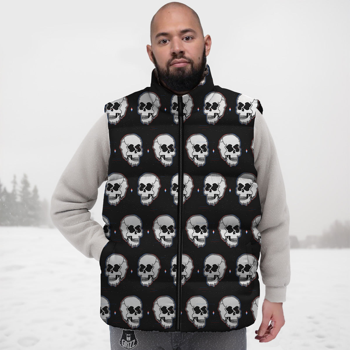 Print Pattern Frog Down Vest-grizzshop