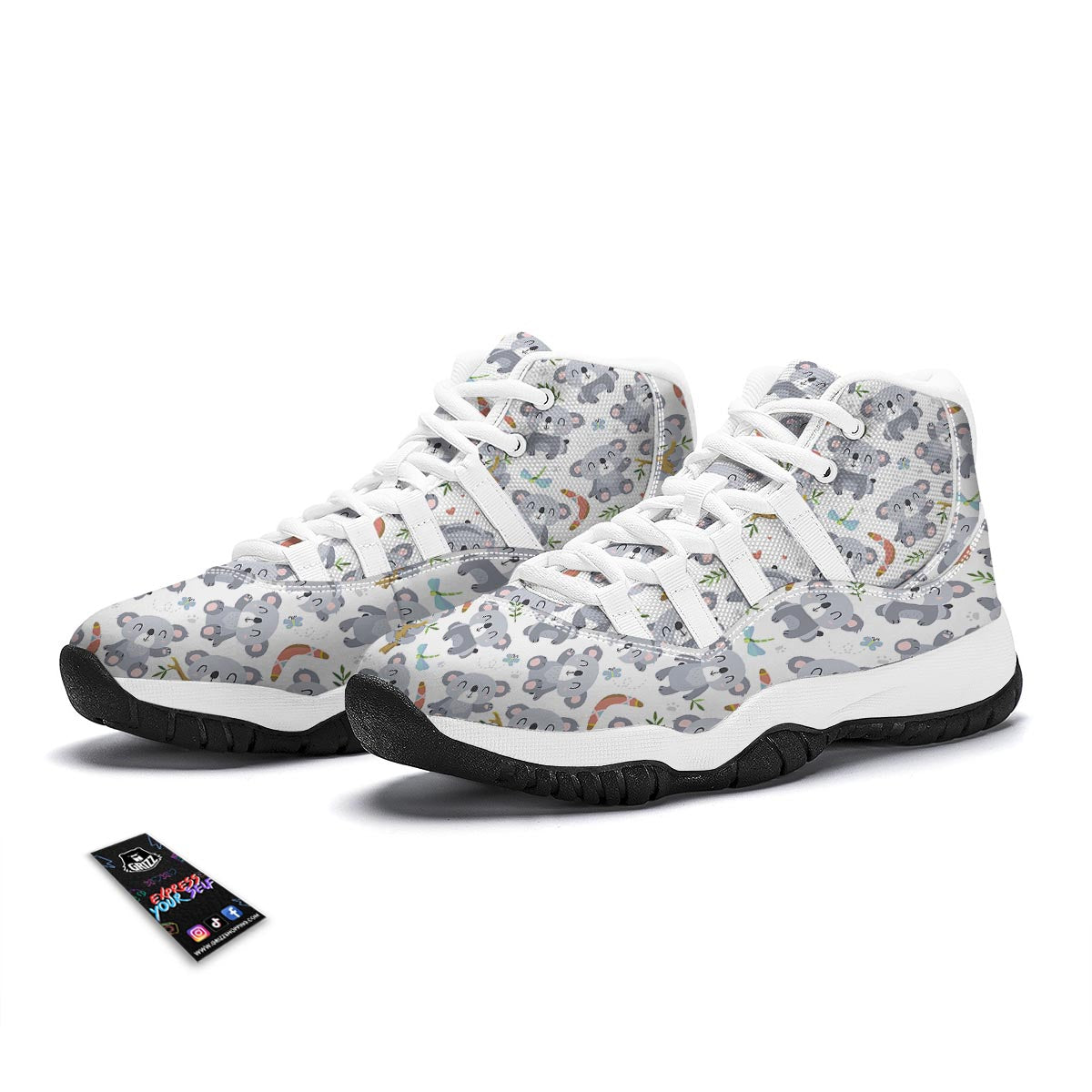Print Pattern Koala White Bball Shoes-grizzshop
