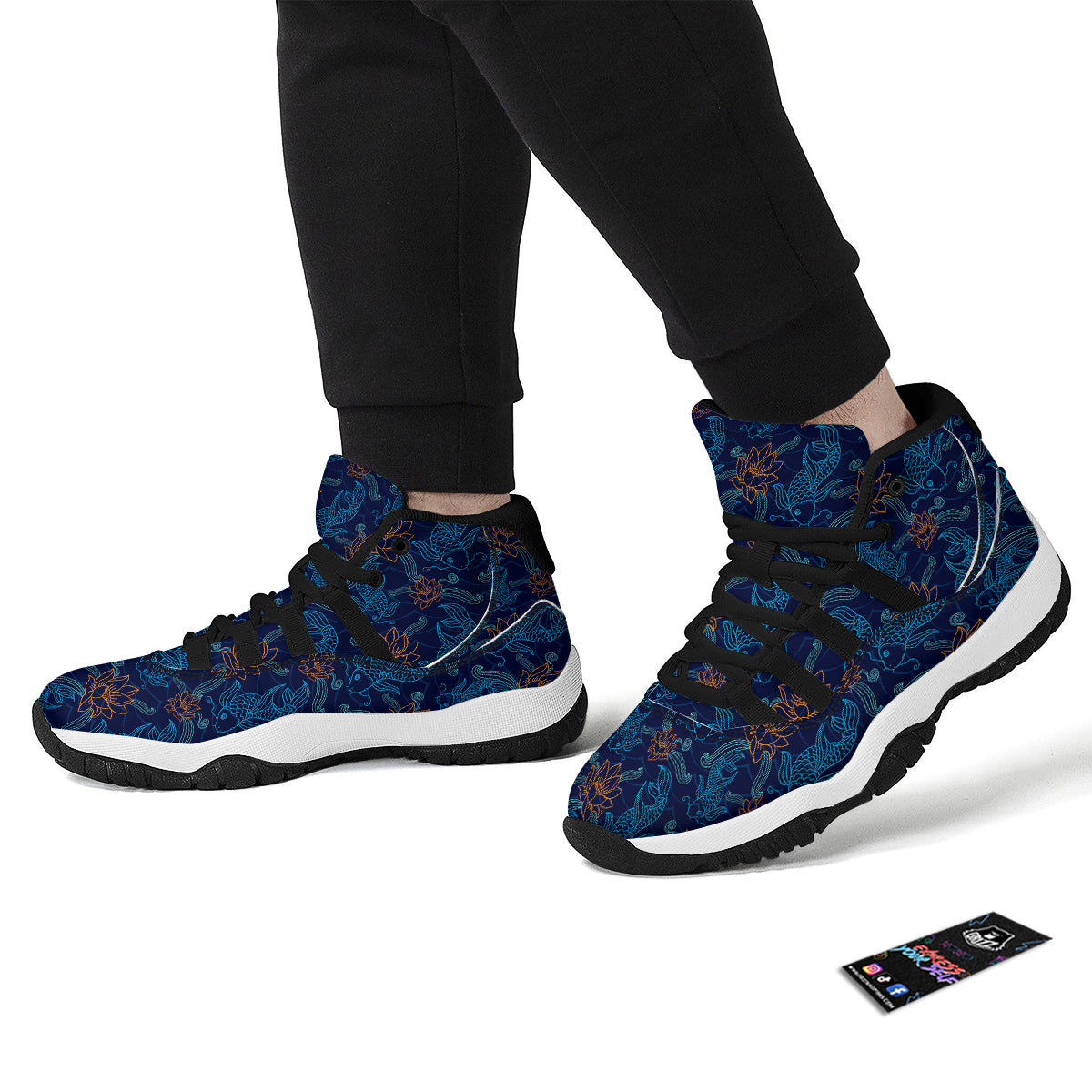 Print Pattern Koi Fish Black Bball Shoes-grizzshop