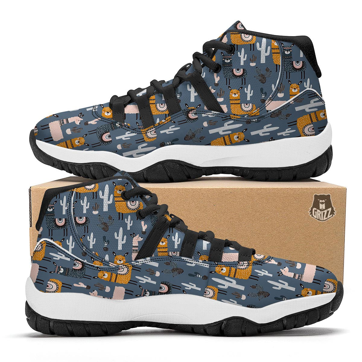 Print Pattern Llama Cactus Black Bball Shoes-grizzshop