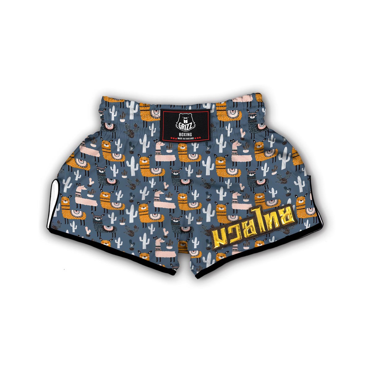 Print Pattern Llama Cactus Muay Thai Boxing Shorts-grizzshop