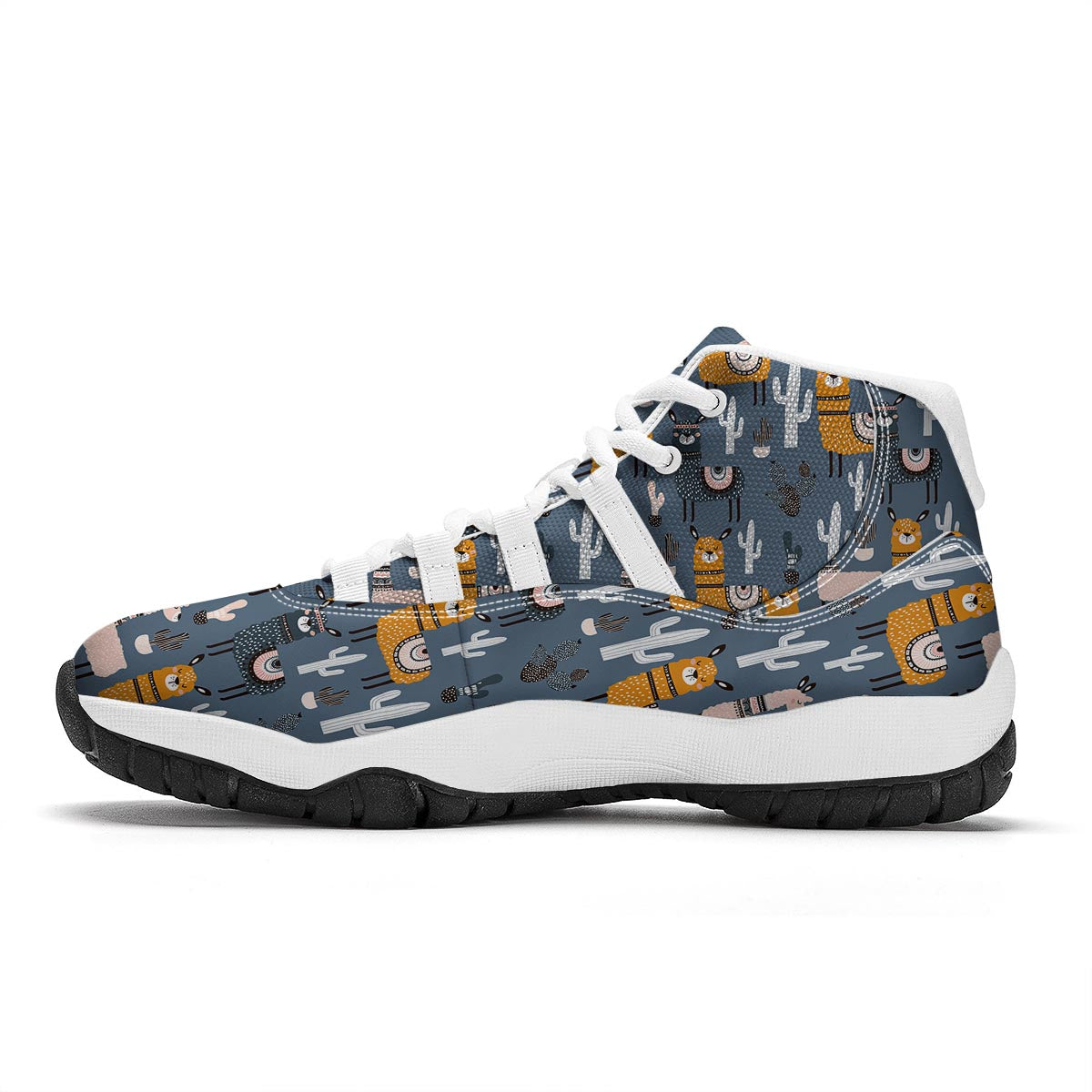 Print Pattern Llama Cactus White Bball Shoes-grizzshop