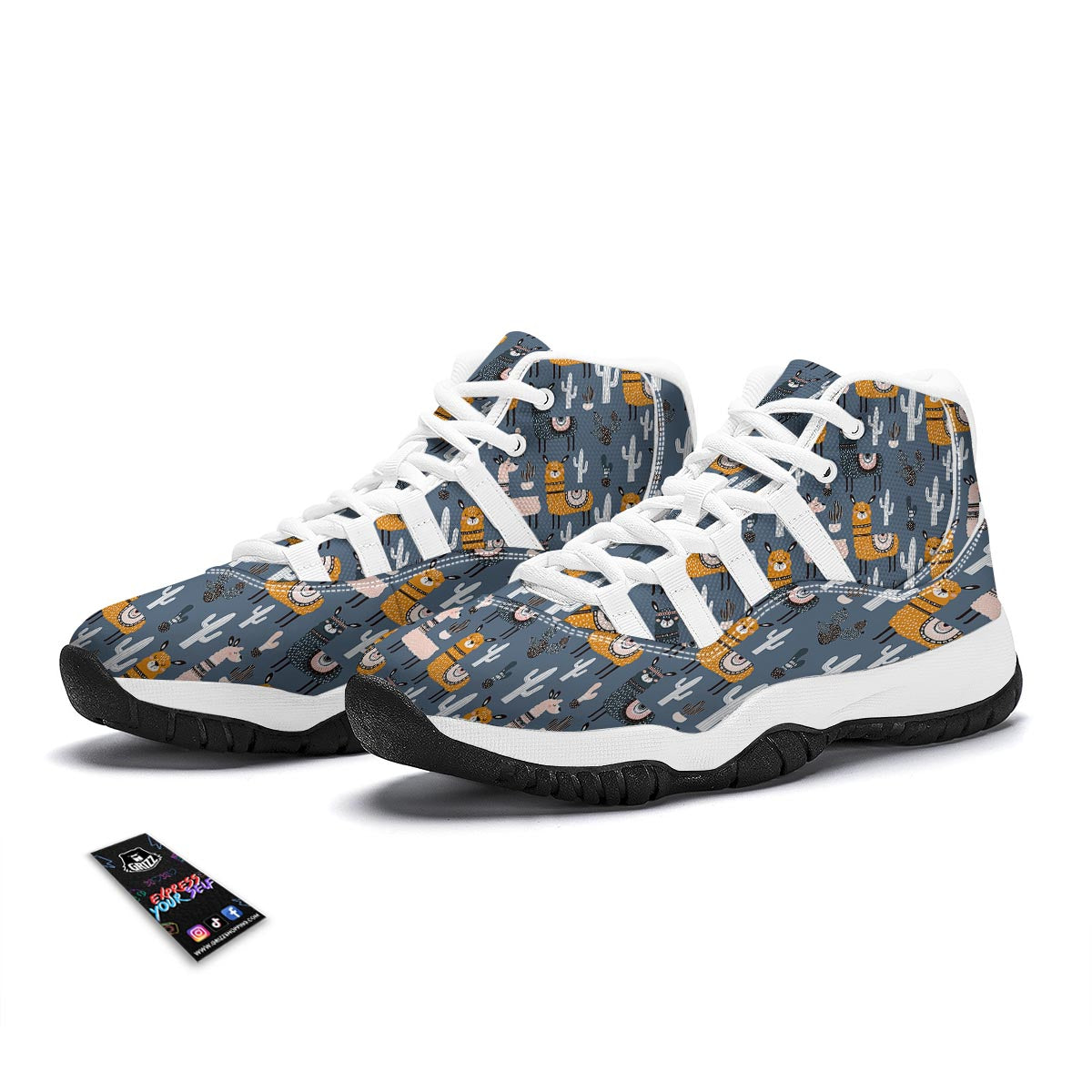 Print Pattern Llama Cactus White Bball Shoes-grizzshop