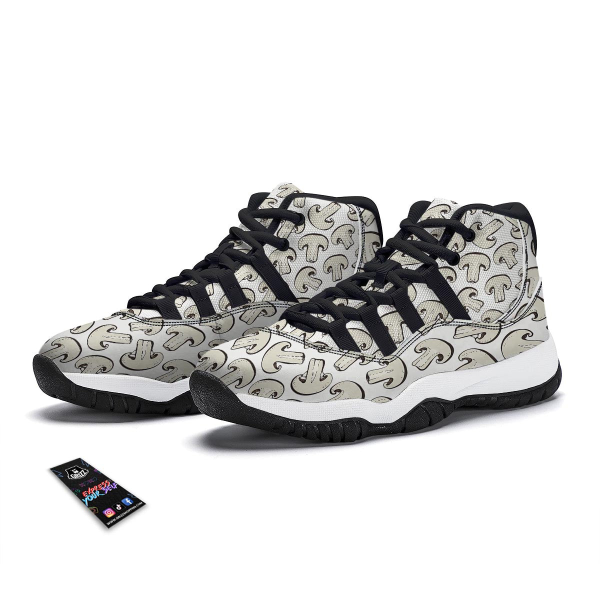 Print Pattern Mushroom Black Bball Shoes-grizzshop